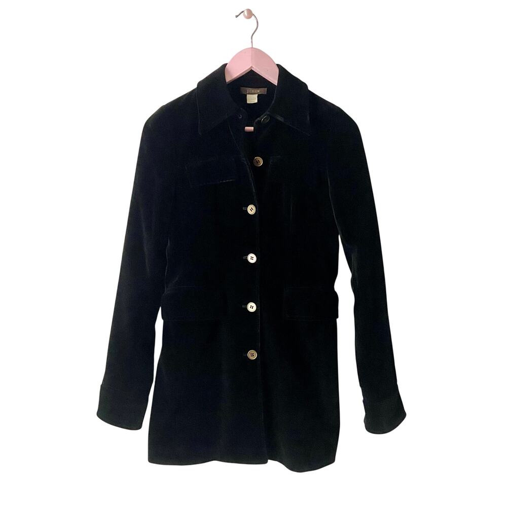 J. Crew Collection Velvet Cotton Jacket Italy Mid Length Coat Black Long Blazer